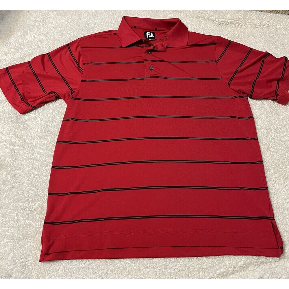 Men's FootJoy Golf Shirt,‎ Size Medium, Red  And Black Striped Casual